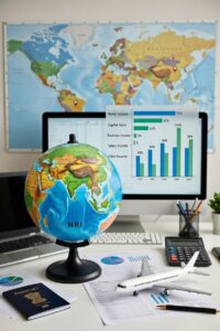 NRI taxation services expert guide 2026 with global map, passport, airplane and tax documents